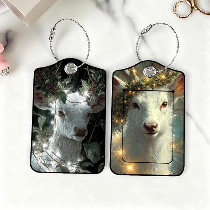 2 Pack Magical White Deer Luggage Tags, Enchanted Forest ID Tags with Privacy Cover, PU Leather Bag Identifiers, Spring & Summer Travel Essentials, Mother's Day