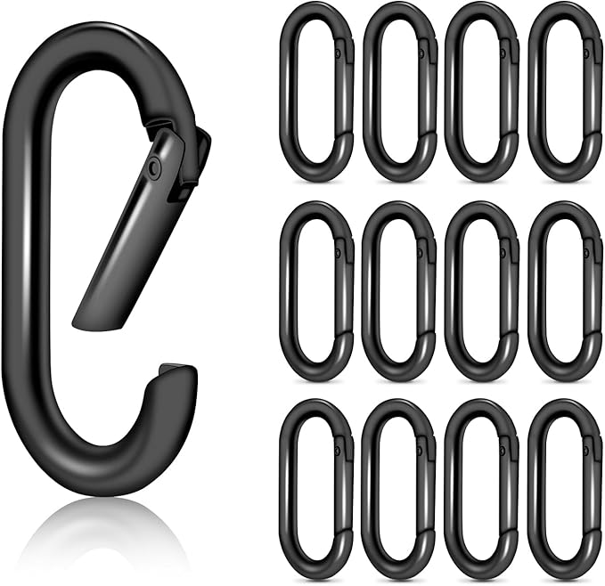 10Pack Large Oval Carabiner, Metal Spring Keyring Clips for Paracord Keychain Lanyard, Car Key Rings, Dog Tag Clip, Pets Collar Buckles, Purse Keychain Replacement (Gun Black)