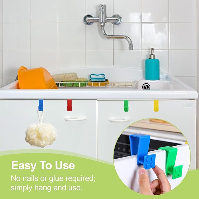 12Pcs Over Cabinet Door Hooks Plastic Over The Door Single Hook Space-Saving Hanger Extender Clips Multi-Purpose Hook for Kitchen Bathroom Bedroom(Colorful)