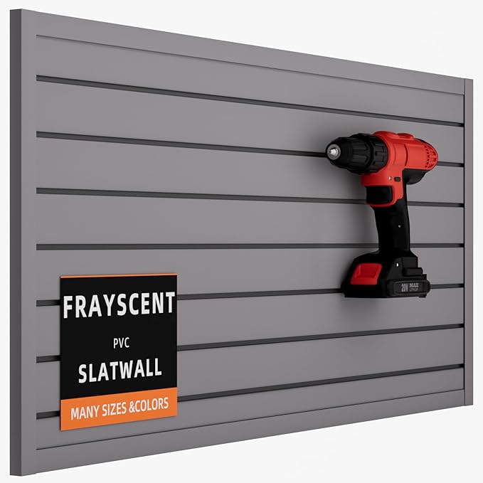 FRAYSCENT Slat Wall Paneling Garage Slat Wall Storage Systems Slatwall Panels Power Tool Organizer Wall Mount, PVC Garage Storage & Organization Products Slate Board (Grey, 4ft x 2ft)