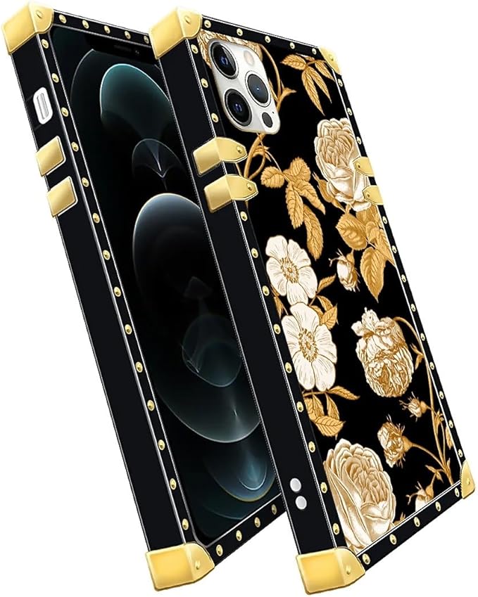 Compatible with iPhone 11 Pro Max Case, Blooming Rose Golden Flower Luxury Golden Decoration for Girl Women Soft TPU Shockproof Protective Hard PC Back for iPhone 11 Pro Max
