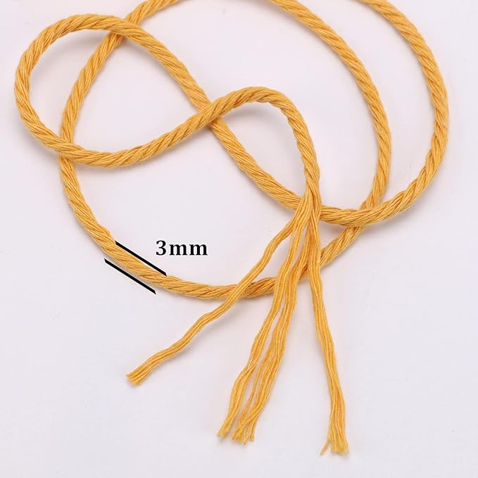 Yellowish Brown Macrame Cord 3mm x 109Yards,Colored Cotton Rope Craft Cord Colorful Cotton Cord Twine for Wall Hanging Plant Hangers Crafts Knitting Decorative Projects