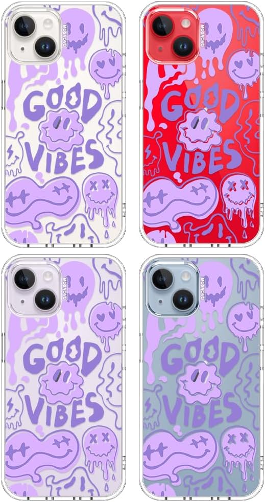 MOSNOVO for iPhone 13/14 Case | Military Grade 6.6ft Drop Tested | Clear with Good Vibes Design