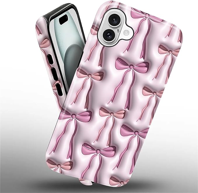 for iPhone 16 Case,HL2 Abstract Ribbons Bows Hybrid 2 Layer Hard Shell Silicone Protective Pattern Design Case
