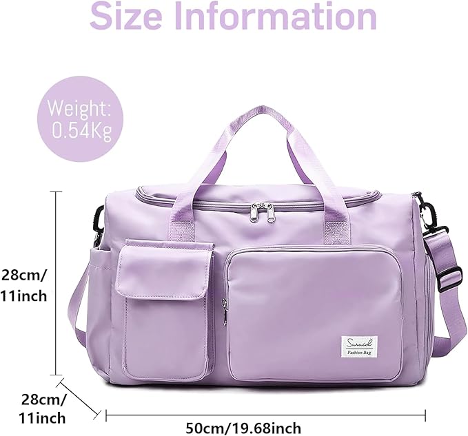 Suruid Travel Duffel Bag with Shoes Compartment Sports Gym Bag with Dry Wet Separated Pocket for Men and Women, Overnight Bag Weekender Bag Training Handbag Yoga Bag - Purple