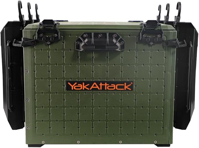YakAttack BlackPak Pro Kayak Fishing Crate - Ranger Green | 16" x 16" Riggable Kayak Gear Storage System with Hinged Lid, GridLoc Mount Panels & 6 TetherTube Rod Holders | Lightweight Tankwell Crate