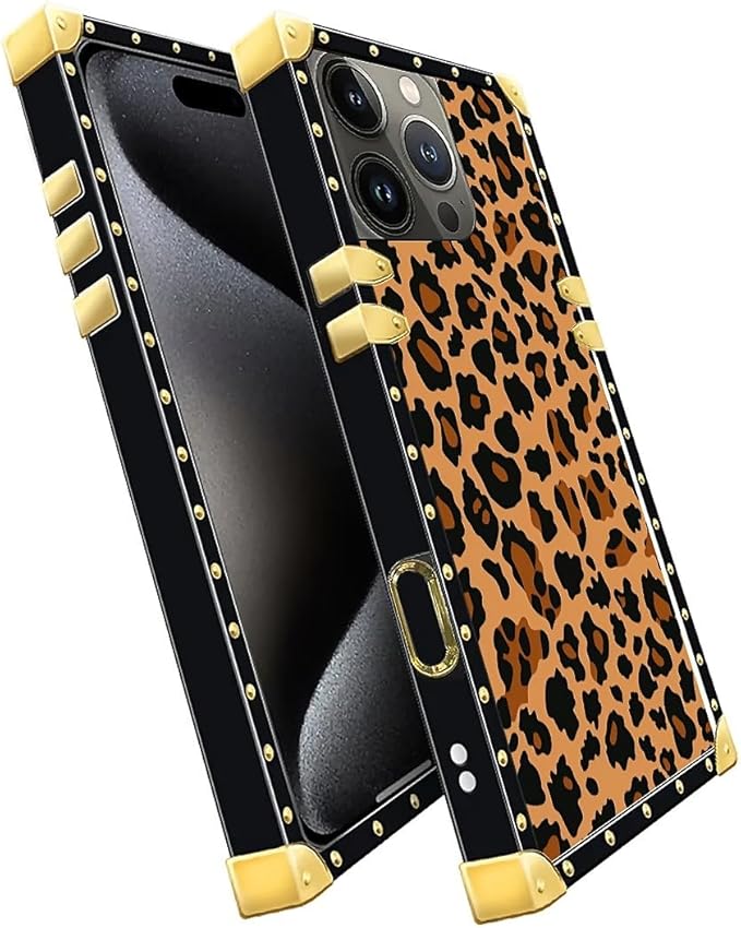 Compatible with iPhone 16 Pro Case, Brown Leopard Texture Luxury Golden Decoration for Girl Women Soft TPU Shockproof Protective Hard PC Back