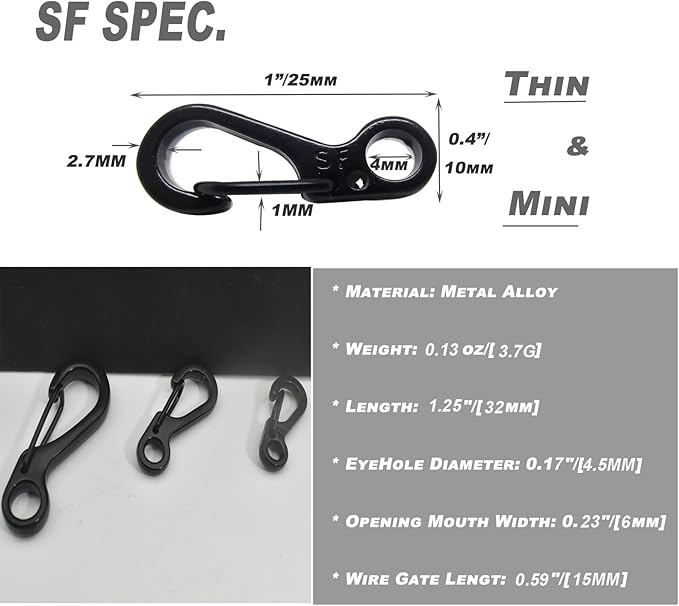 Mini Carabiner Clips with Metal Spring Wiregate Hook and Little Eye Hole for Keychain Backpack Clasps