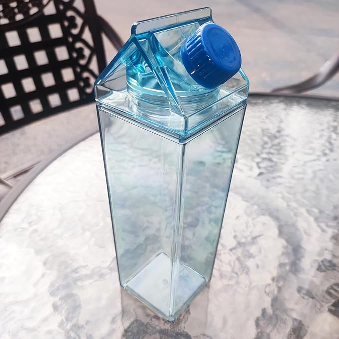 Jinberry 1000ml/34oz Cute Leakproof Clear Milk Carton Water Bottle Portable Drinkware for Outdoor Climbing Tour or Camping