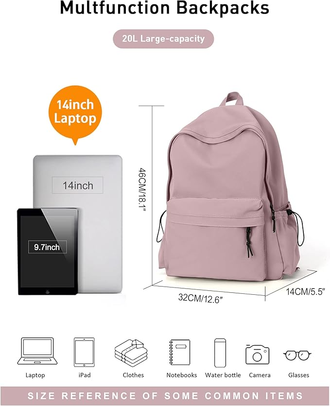 BJLFS Purple Backpack for Girls Women, Waterproof High School Bookbag, Lightweight Casual Travel Daypack,Classic Basic College Backpack, Middle School Bag for Teen Girls Boys Cute Back Pack