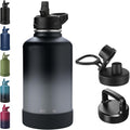 RUBYFLASK 64oz Insulated Water Bottle with Straw, Half Gallon Stainless Steel Vacuum Water Jug, Large Thermal Water Bottle Flask with Leakproof 3 Lids for Travel, Camping, Gym Sports Black Gray