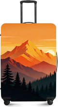 Retro Mountain Landscape Sunset Travel Luggage Cover -Stretchable Airplane Suitcase Protector Sleeve,Universal Washable Fit for 20-37 Inch Checked Baggage,Water Resistant Durable Luggage Protector