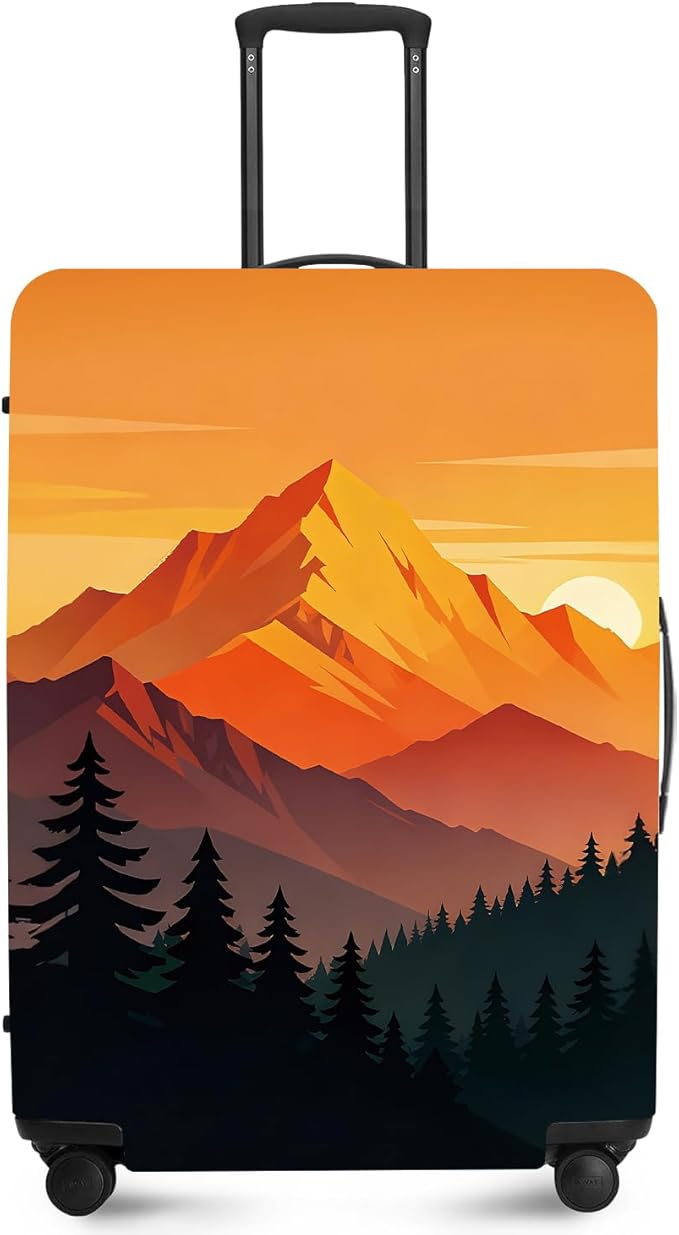 Retro Mountain Landscape Sunset Travel Luggage Cover -Stretchable Airplane Suitcase Protector Sleeve,Universal Washable Fit for 28-30 Inch Checked Baggage,Water Resistant Durable Luggage Protector
