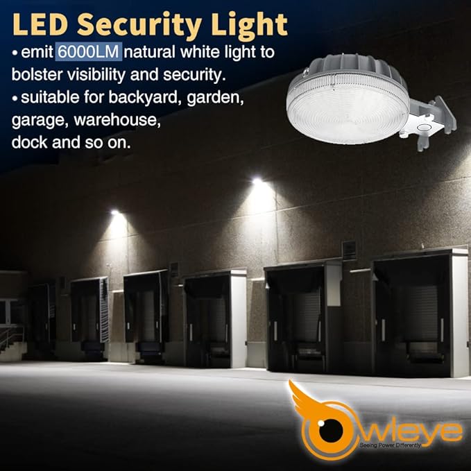Owleye 6000LM Dusk to Dawn Outdoor Lighting LED Barn Light Security Lights, 42W 4000K Daylight, AC 120-240V, ETL Listed, Waterproof Outside Lights for Yard Warehouse Garage （2pack）