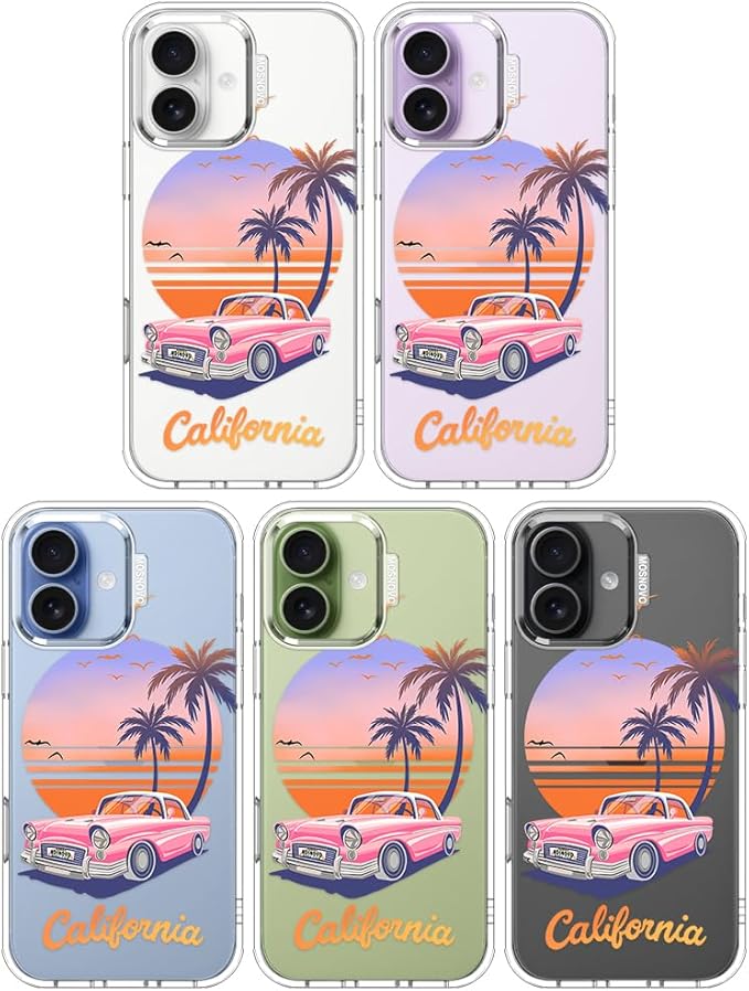 MOSNOVO for iPhone 17 Case, Shockproof Military-Grade Protection 6.6ft Drop Tested, Camera Control, Clear Phone Case for iPhone 17, Cali Cruise Design