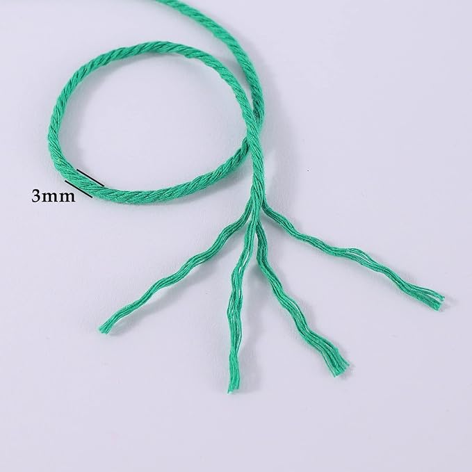 Green Macrame Cord 3mm x 109Yards,Colored Cotton Rope Craft Cord Colorful Cotton Cord Twine for Wall Hanging Plant Hangers Crafts Knitting Decorative Projects