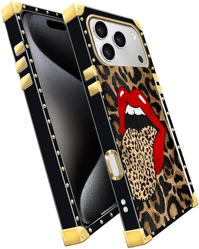 for iPhone 17 Pro Max Case Luxury Golden Decoration for Girl Women Soft TPU Shockproof Protective Hard PC Back for iPhone 17 Pro Max Crazy Pattern Brown Leopard Print Mouth