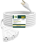 EP 25 Ft Outdoor Extension Cord with 3 Electrical Power Outlets - 16/3 SJTW White Cable with 3 Prong Grounded Plug for Safety Great for Christmas Lights, Garden and Major Appliances