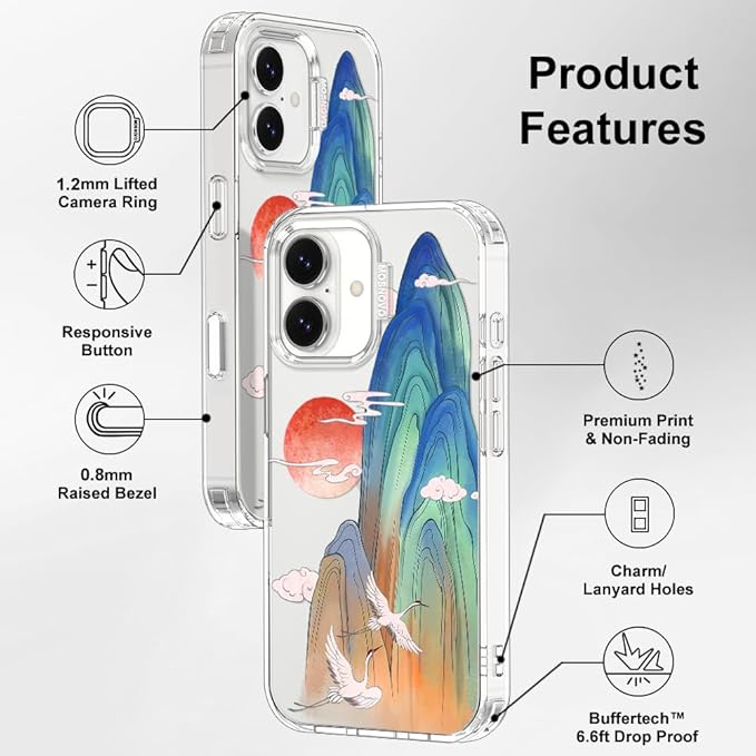 MOSNOVO for iPhone 17 Case, Shockproof Military-Grade Protection 6.6ft Drop Tested, Camera Control, Clear Phone Case for iPhone 17, Celestial Cranes Design