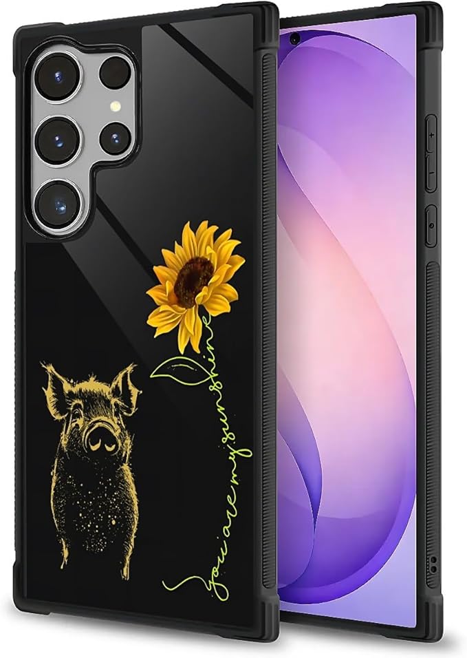 for Samsung Galaxy S26 Ultra Case,Graphic Design for Girl Boy Soft Silicone Hard Acrylic Shock Protection Designed for Samsung Galaxy S26 Ultra Pig Sunflower Yellow Sunshine Pattern