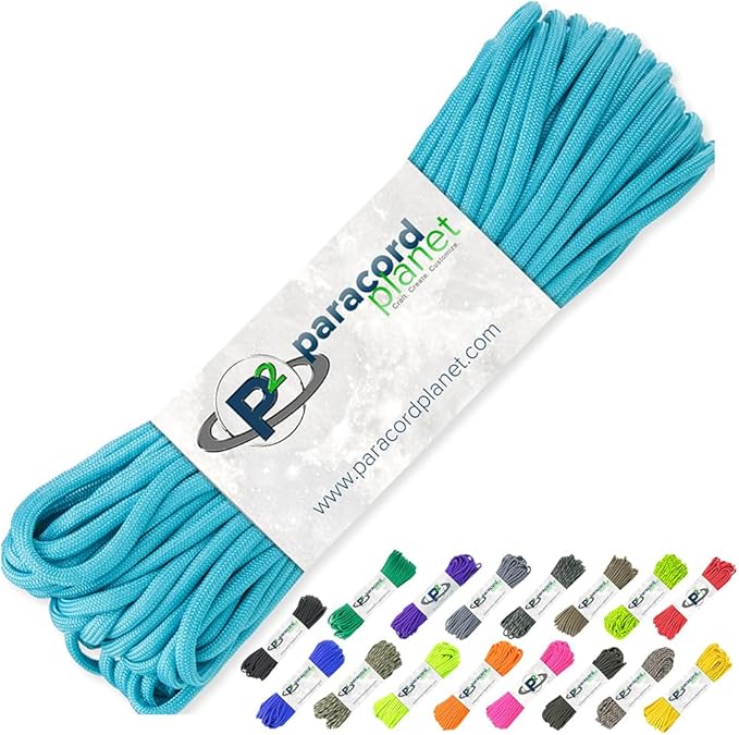 Paracord Planet 100' Hanks Parachute 550 Cord Type III 7 Strand Paracord Top 40 Most Popular Colors (Neon Turquoise)