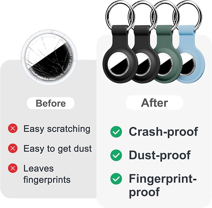 Linsaner [4 Pack] Holder for AirTag 2nd Gen (2026) & 1st Gen, Silicone Case Keychain Key Ring, Protective Cover for Apple for Air Tags, GPS Finder Accessories,Black/Black/Dark Green/Grey Blue