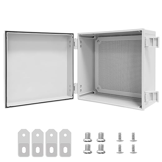 Junction Box IP65 Waterproof Dustproof ABS Plastic Enclosure, Outdoor and Indoor Project Box Hinged Cover with Mounting Plate Wall Brackets Outer Dimension 11.8"x 11.8" x 7.1", Grey…