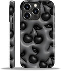 for iPhone 13 Pro Max Case,HL2 Cute Cool Cherry Black Hybrid 2 Layer Hard Shell Silicone Protective Pattern Design Case