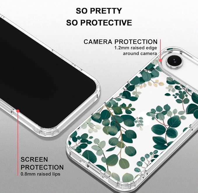 MOSNOVO for iPhone Air Case | Military Grade 6.6ft Drop Tested | Camera Control | Clear with Eucalyptus Design