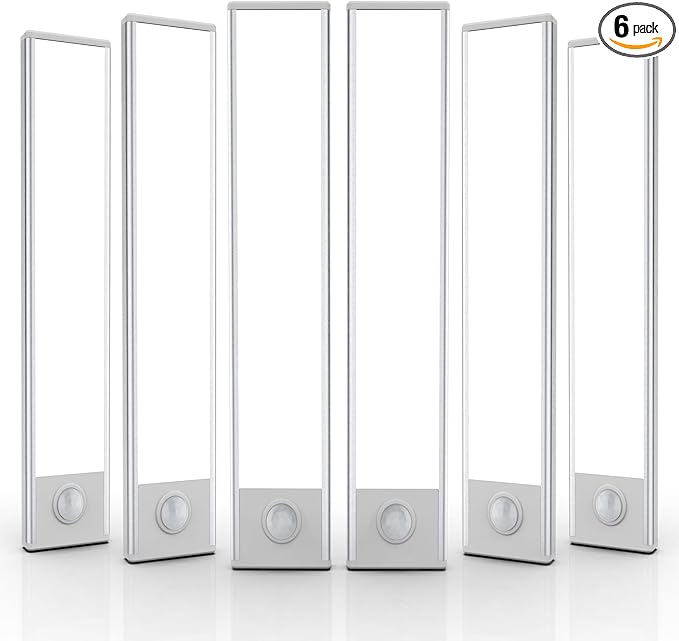 6 Pack Under Cabinet Lights Wireless, 40 LED Motion Sensor Light Indoor Rechargeable Magnetic Closet Lights Battery Operated, Under Counter Lights for Kitchen, Wardrobe, Hallway, Stairs