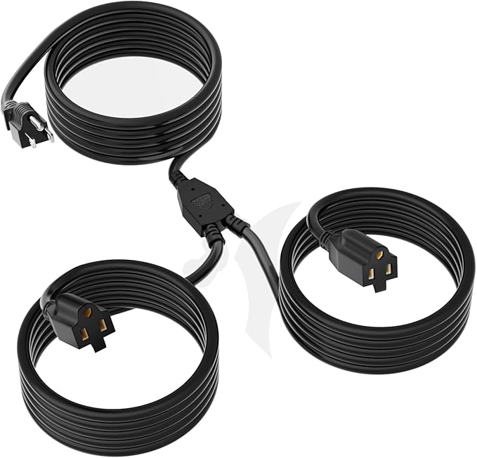 2 Way Power Extension Cord Splitter 30 Ft Total (18+6+6)-3 Prong 1 to 2 Extension Cord Cable Y Splitter-Outlet Adatper-SJTW Outdoor for Halloween Christmas Lighting Landscaping-16AWG 13A 125V-UL-1T2