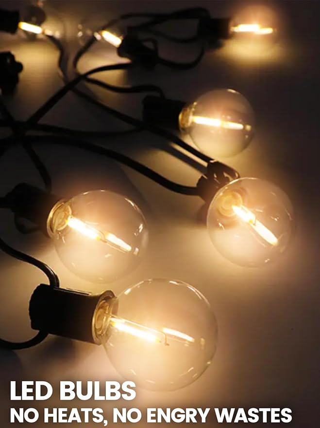 Outdoor String Lights with Remote 50FT - Dimmable Patio Lights with Waterproof G40 LED Globe Bulbs, Connectable Shatterproof Hanging Lighting for Outside Bistro Garden Backyard Deck Decor