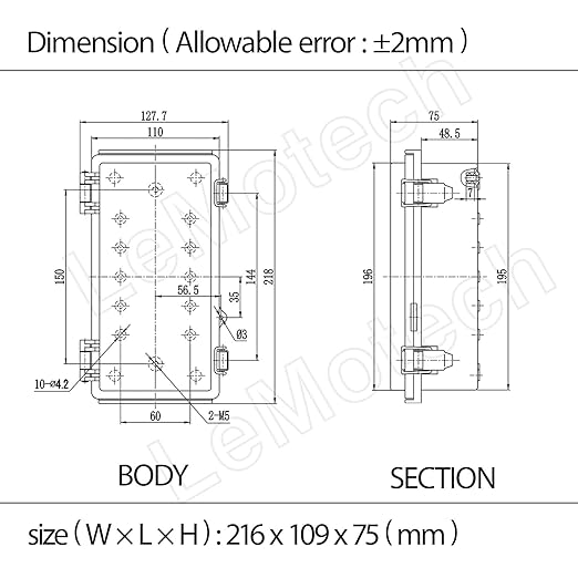 LeMotech Electrical Box, IP67 Waterproof Hinged Cover Stainless Steel Latch Junction Box, ABS Plastic Electrical Enclosure with Mounting Plate,Wall Brackets, Cable Glands,8.2"x4.2"x2.9",Grey