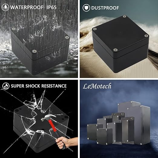 LeMotech ABS Plastic Electrical Project Case Power Junction Box, Project Box Black 3.27"x3.19"x2.2"(83 x 81 x 56mm)(Pack of 2)