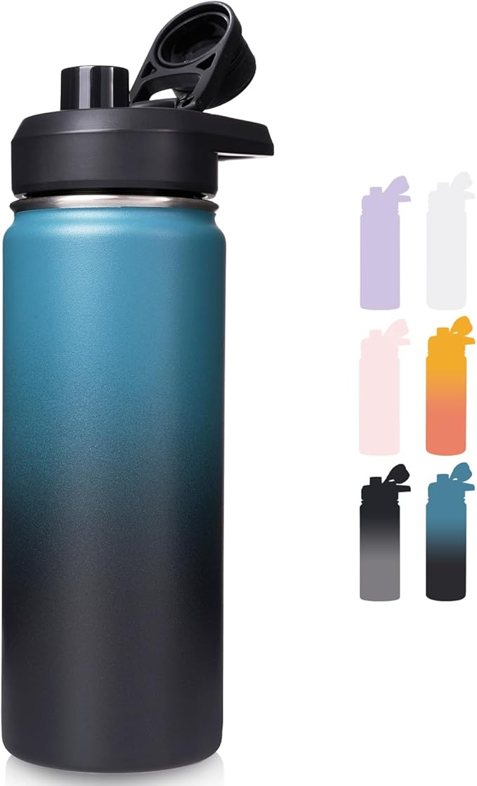 Fijinhom 18 oz Insulated Water Bottle with Handle, 304 Stainless Steel Water Bottles with Wide Mouth, Double Wall Vacuum Sports Water Bottle, BPA Free, Keep Cold and Hot, Blue&Black
