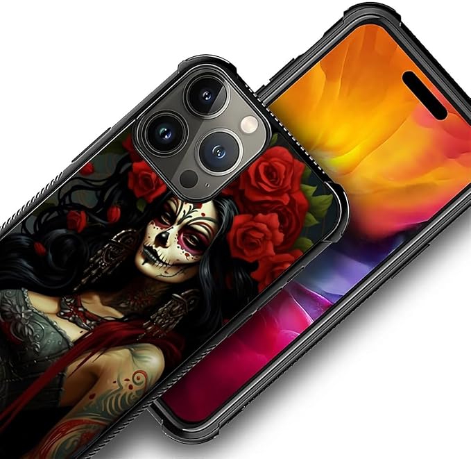 for iPhone 16 Pro Case, Day of The Dead Halloween Woman Pattern Graphic Design Girl Boy Soft Silicone Hard Acrylic Shock Protection for iPhone 16 Pro