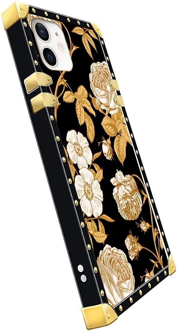 Compatible with iPhone 11 Case, Blooming Rose Golden Flower Luxury Golden Decoration for Girl Women Soft TPU Shockproof Protective Hard PC Back for iPhone 11