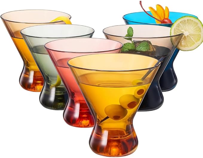 13-Ounce Colorful Pastel Plastic Stemless Martini Glasses (Set of 4), Martini, Margarita, Champagne & Cocktail Reusable Glasses, BPA-Free, Shatter-Proof, Dishwasher-Safe, Poolside Perfect, Outdoors