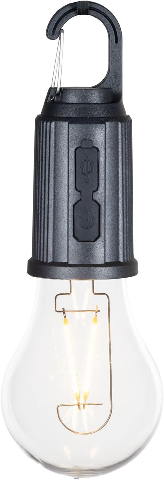 Rechargeable Camp Light, Warm White LED Globe Bulb, Battery Powered with USB-C, Shatterproof Globe on Carabiner, 3 Brightness Levels