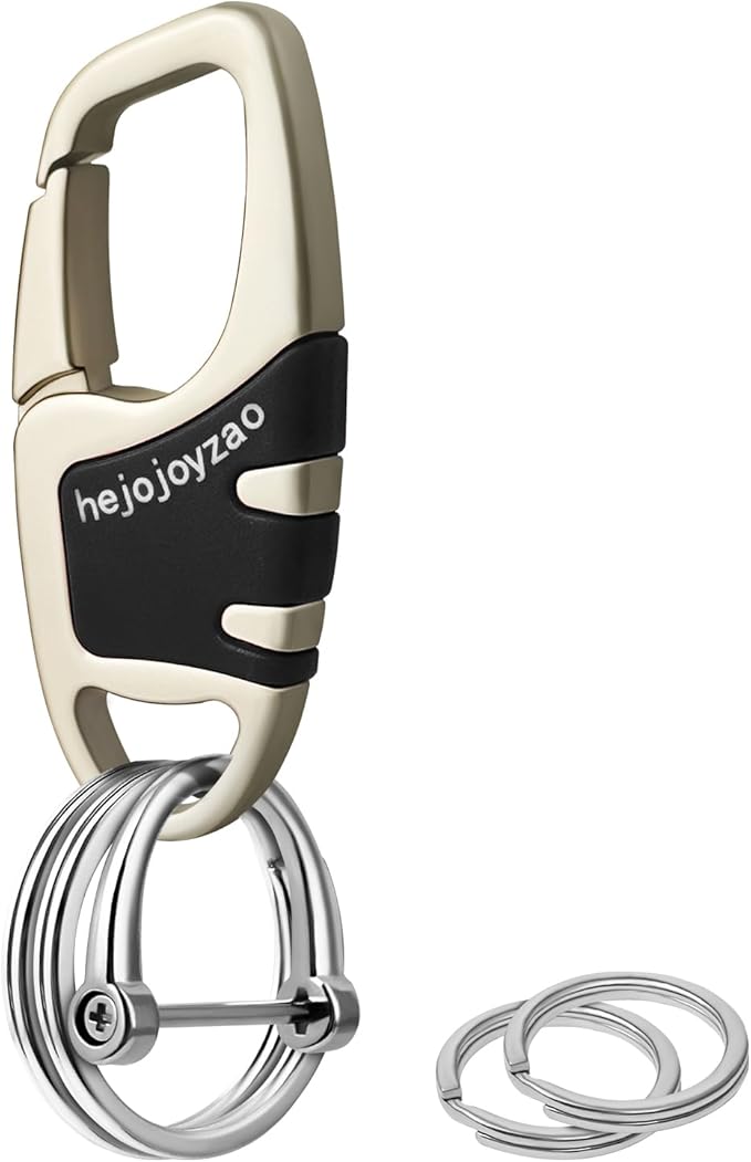 Keychain with Carabiner Clip, 4 Heavy Duty Key Rings and D Ring for Men's Car Key Fob Holder Fits Belt Loops