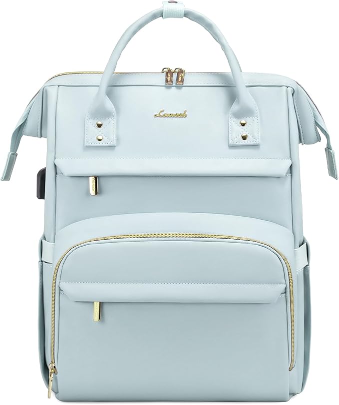 LOVEVOOK Leather Laptop Backpack for Women 17 inch,Travel Backpack Purse Nurse Teacher Backpack Computer Laptop Bag,Professional College Business Work Bags Carry On Backpack with USB Port,Pink Blue