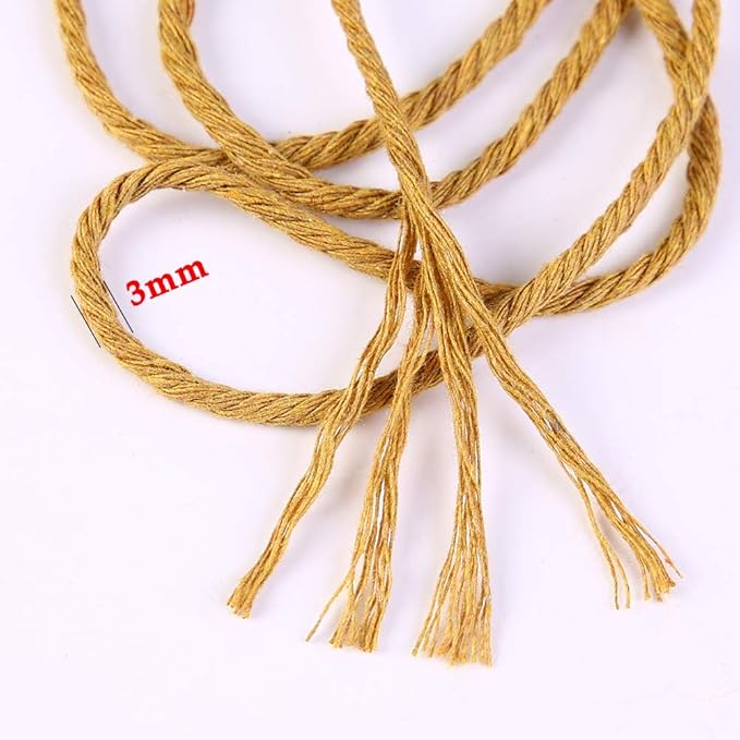 Khaki Cotton Cord, 3mm x 109Yards, Craft Cord for Wall Hanging, Plant Hangers, Crafts, Knitting, Decorative Projects