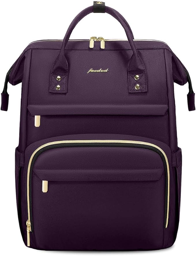 Focdod Laptop Backpack for Women Work Bags - 15.6 Inch Professional Womens Travel Backpack Purse Computer Laptop Bag Nurse Teacher Backpack Waterproof Carry on Back Pack Dark Purple