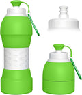 Collapsible Lightweight 20oz Water Bottle, Food-Grade Silicone BPA Free, Foldable Portable Leak Proof Office Travel Cycling Sports Outdoor Water Bottle with Vertical Hook (green, long nozzle)