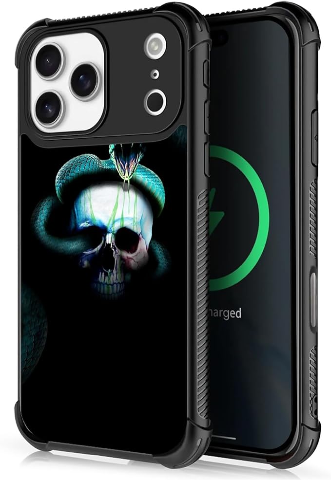 for iPhone 17 Pro Max Case,for MagSafe Graphic Design for Girl Boy Soft Silicone Hard Acrylic Shock Protection Designed for iPhone 17 Pro Max Skeleton Winding Snake Pattern