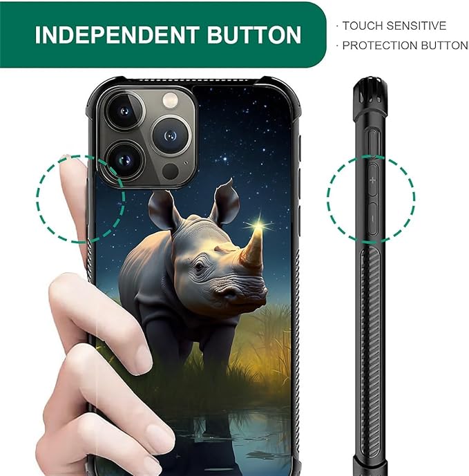 for iPhone 16 Pro Max Case, Rhino Water Marshes Pattern Graphic Design Girl Boy Soft Silicone Hard Acrylic Shock Protection for iPhone 16 Pro Max