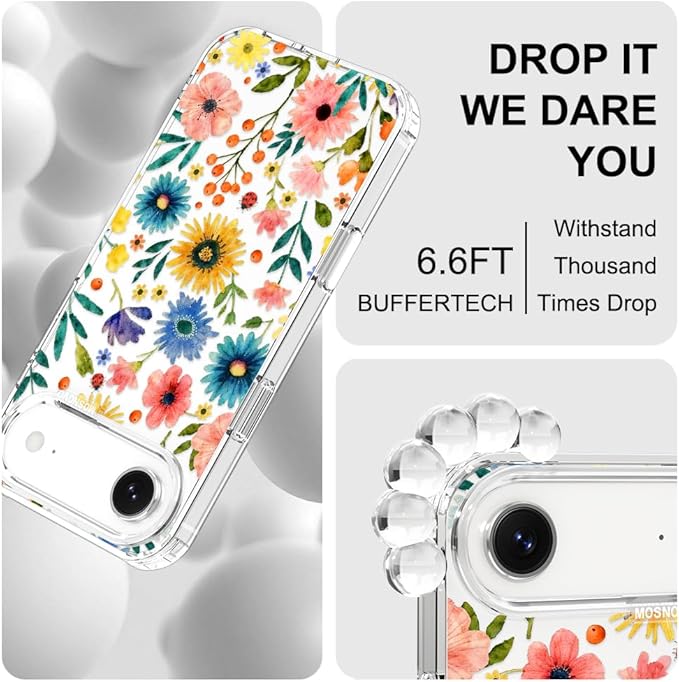 MOSNOVO for iPhone Air Case, Shockproof Military-Grade Protection 6.6ft Drop Tested, Camera Control, Clear Phone Case for iPhone 17 Air, Wildflower Bloom Design