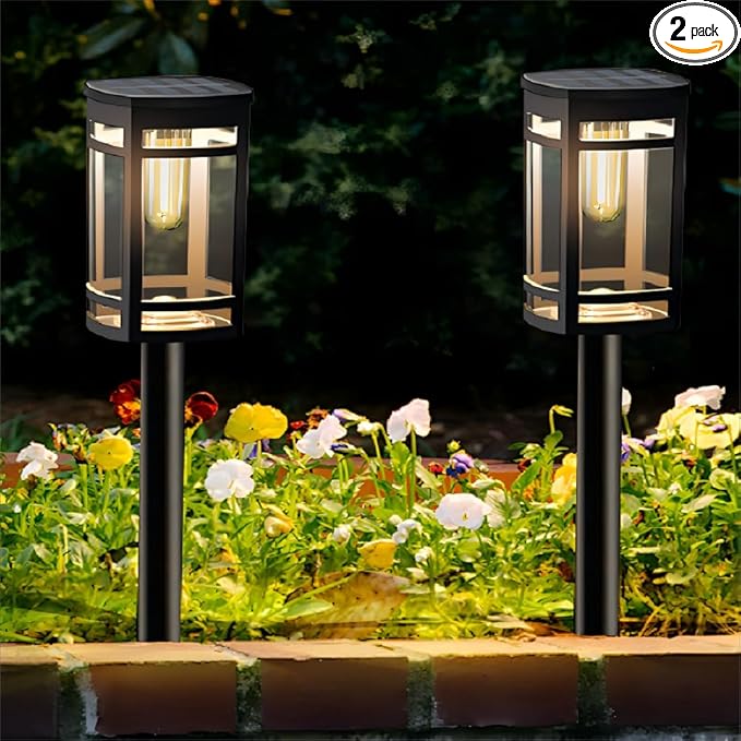EXCMARK 2 Pack Solar Lights Outdoor Waterproof for Garden Pathway Walkway Driveway Yard Lawn Decorative Landscape Lighting. (Warm White Light,2)