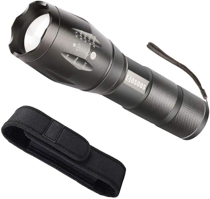 COSOOS LED Flashlight with Holster, Bright Tactical Flashlight High Lumen, Zoomable 5-Mode Portable Waterproof Flash Light for Emergency, Hiking, Outdoor Camping Gear Accessories, No Battery