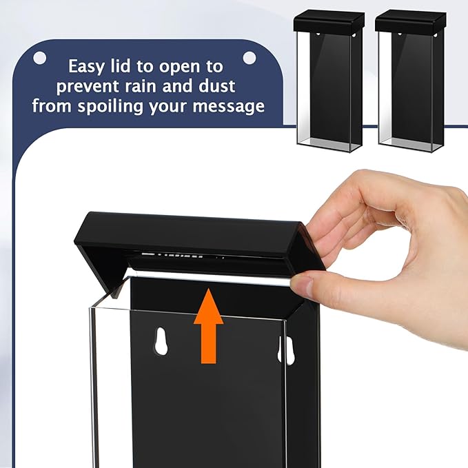 Remerry 1 Pcs Outdoor Brochure Holder 4 x 9 Inch Waterproof Wall Mount Literature Box with Lid Clear Acrylic for Pamphlet Map Menu Display(Black)